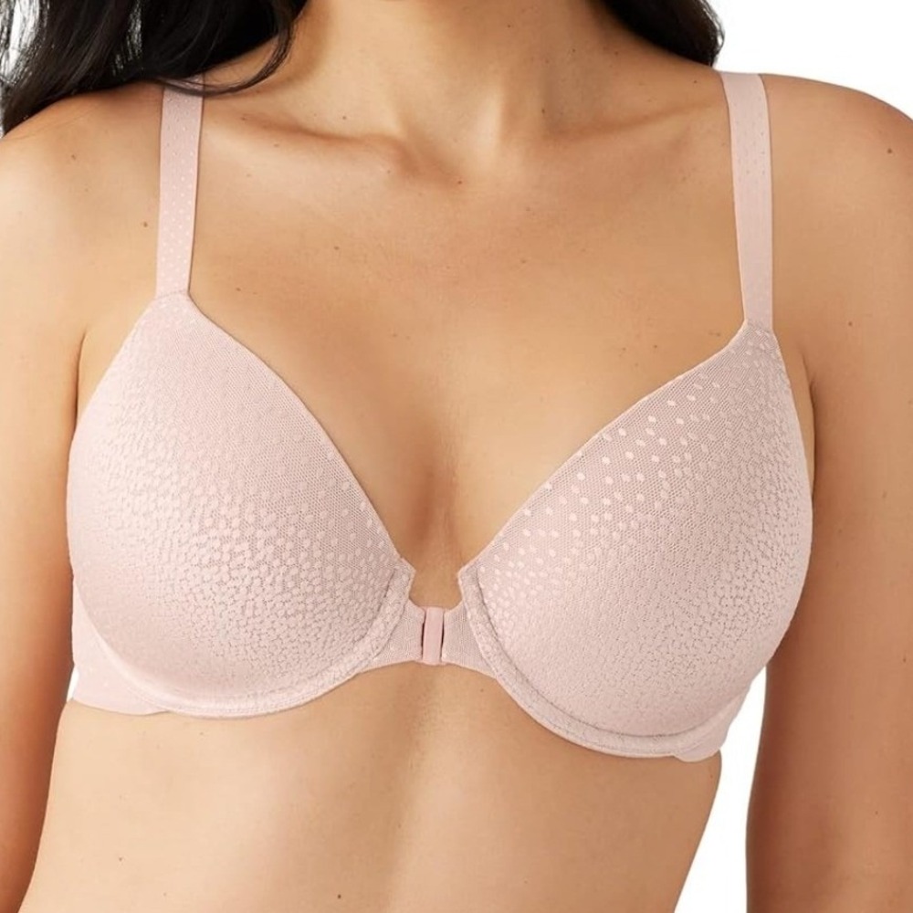 Wacoal Front Close Racerback Bra‎ 853403 Rose Dust Metallic Dot 32DDD NEW